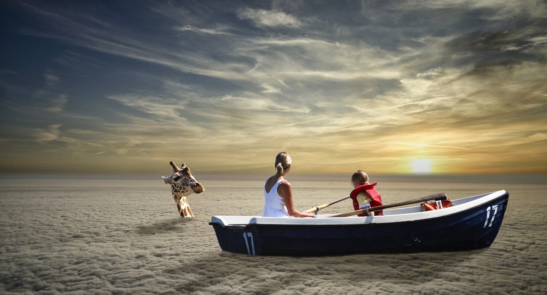 Boot mit Frau und Kind